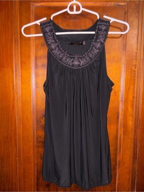 The Limited Black Embroidered Scoop Neck Sleep Tank